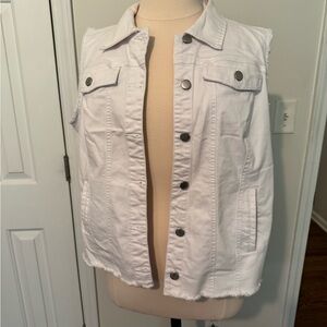 White Frayed Hem Denim Vest